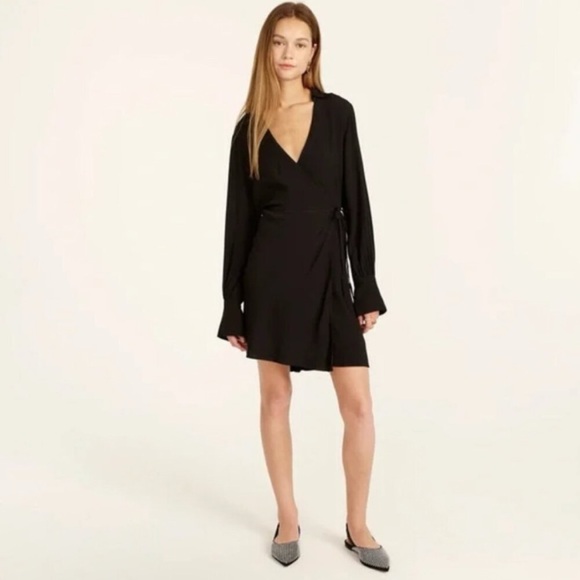 J. Crew Dresses & Skirts - J. Crew Drapey Wrap Dress 12 solid black long sleeve LBD minimalist classic